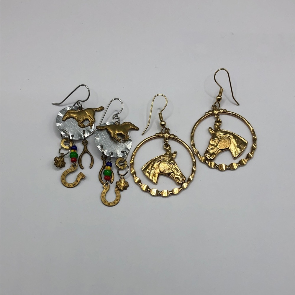 Running horse charm dangle drop earrings bundle lot 2